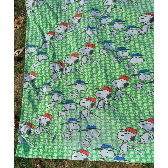 Snoopy Baseball Green White Twin Fitted Flat Pillow Sheet Set Vintage c. 1958 - Picture 2 of 14